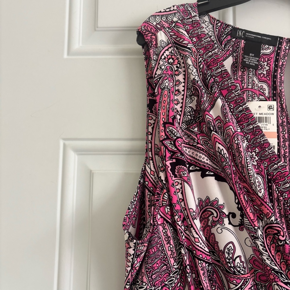 NWT INC Int. Concepts Sleeveless Pink/White Paisley Print Maxi Dress, Size 2X - Picture 6 of 14